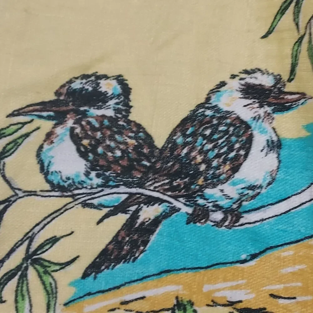 Vintage Linen Tea Towel Farmhouse Waltzing Matilda Kitchen Rag Australia Animals